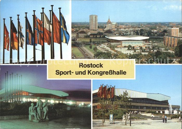 ROSTOCK  CITY Sport und Kongresshalle Stadtblick Fahnen