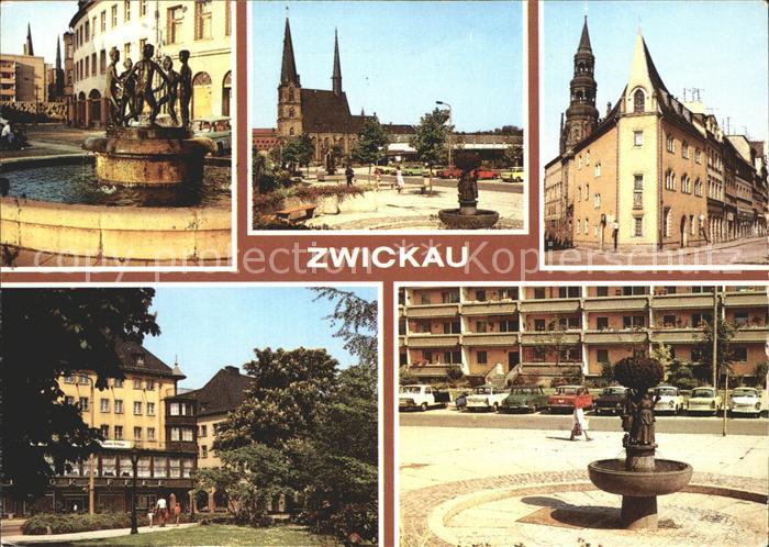 Zwickau Sachsen Brunnen Hauptmarkt Katharinenkirche Schiffchen HOG Ringkaffe Mar