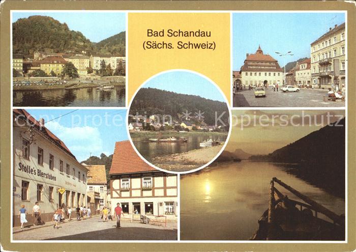 Bad Schandau Teilansicht Markt Poststr Dampferanlegestelle Elbe Abendstimmung