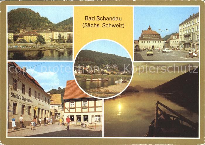 Bad Schandau Teilansicht Markt Poststr Dampferanlegestelle Elbe Abendstimmung