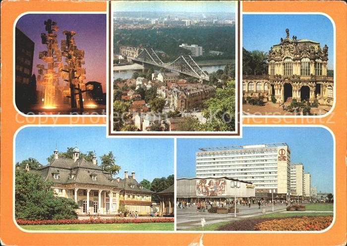 DRESDEN Elbe Glasbrunnen Blick zum Blauen Wunder Zwinger Wallpavillon Pillnitz B