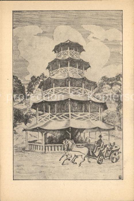 Muenchen Bayern Chiensischer Turm nach Originalfederzeichnung