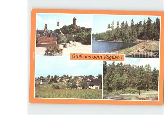 Auerbach Vogtland Teilansicht Vogtlandlsee Beerheide Freilichtbuehne Roethelstei