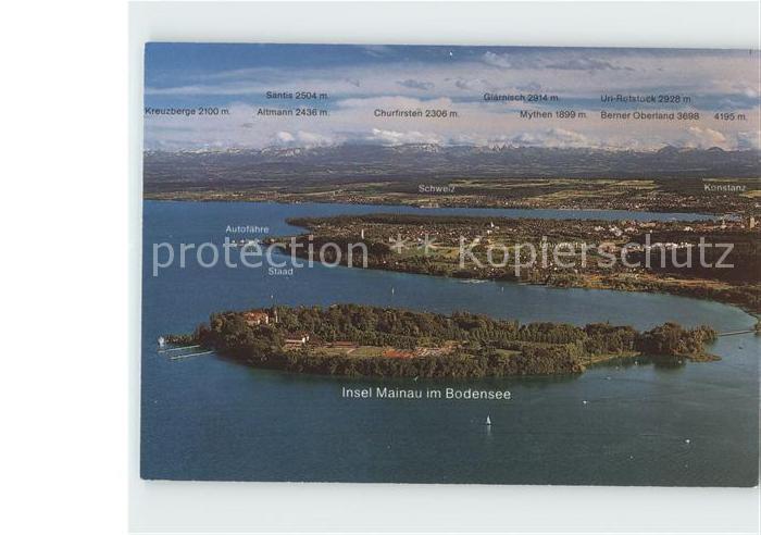 Insel Mainau im Bodensee mit Schweizer Alpen Fliegeraufnahme