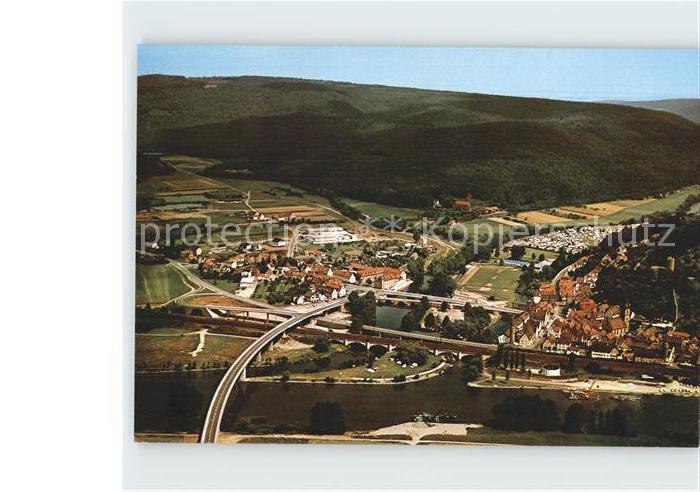 Gemuenden Main Saale Muendung und Mainbruecke Fliegeraufnahme