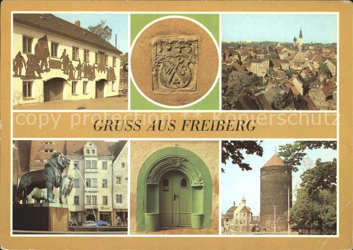 Freiberg Sachsen Brunnen Otto der Reiche Bergschmiede Huettensymbol Donatsturm K