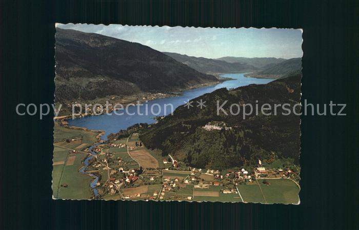 Ossiachersee Fliegeraufnahme mit Ruine Landskron