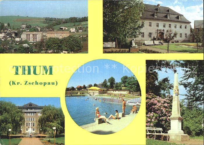 Thum Erzgebirge Rathaus Oberschule Maxim Gorki Postmeilensaeule