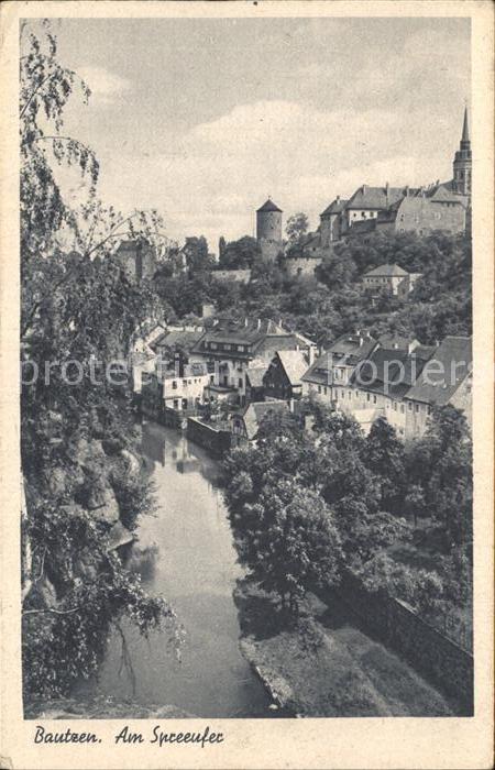 Bautzen Sachsen Am Spreeufer mit Petri Dom und Nikolaiturm