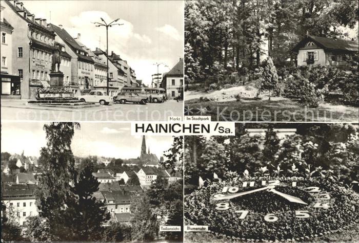 Hainichen Sachsen Markt Stadtpark Teilansicht Blumenuhr