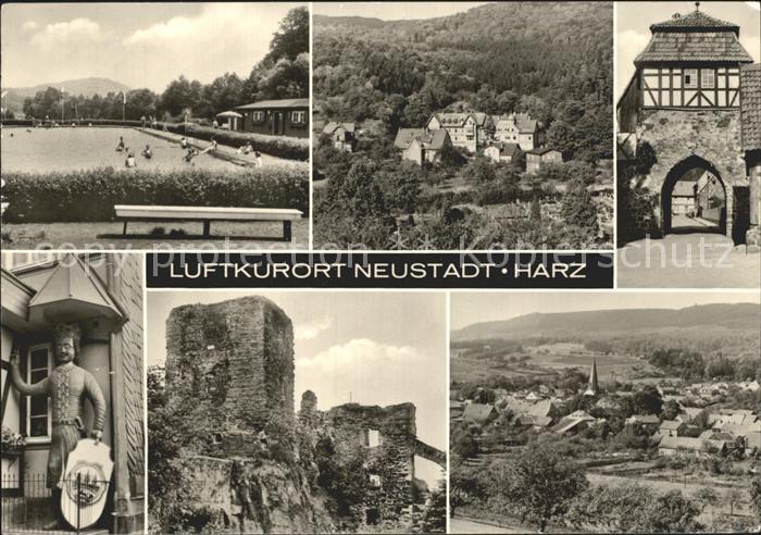 Neustadt Harz Schwimmbad Teilansichten Stadttor Ruine Ritterfigur