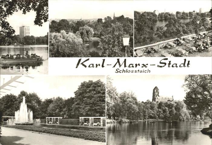 Karl-Marx-Stadt Schlossteich Panorama Fontaene
