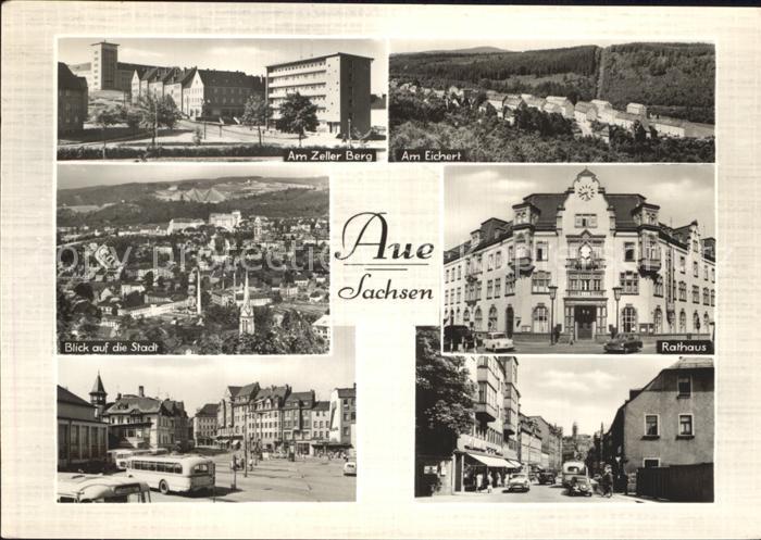 Aue Sachsen Zeller Berg Am Eichert Stadtblick Rathaus Markt Strassenpartie