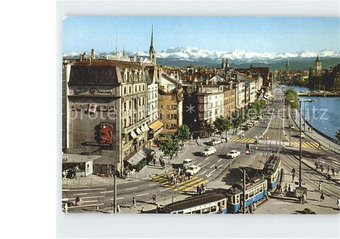 Strassenbahn Zuerich Central Limmatquai Alpen