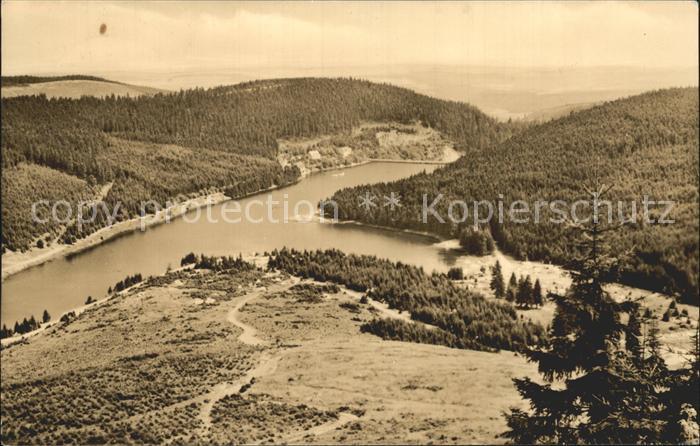 Frankenhain Thueringen Blick von der Schlossbergkanzel zum Luetschestausee