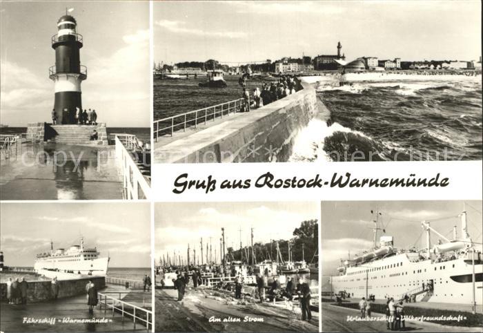 Warnemuende Ostseebad Leuchtturm Brandung Faehrschiff Am alten Strom Urlaubersch