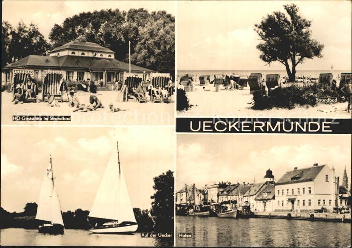 Ueckermuende Mecklenburg Vorpommern HO Gaststaette Strandbad Uecker Segelboot Ha
