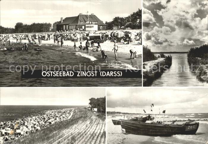 Zingst Ostseebad Strand Gaststaette Gewitterwolken Boot