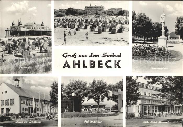 Ahlbeck Ostseebad Strand Seebruecke Konzertplatz Uhr HO Hotel Ostsee HO Milchbar