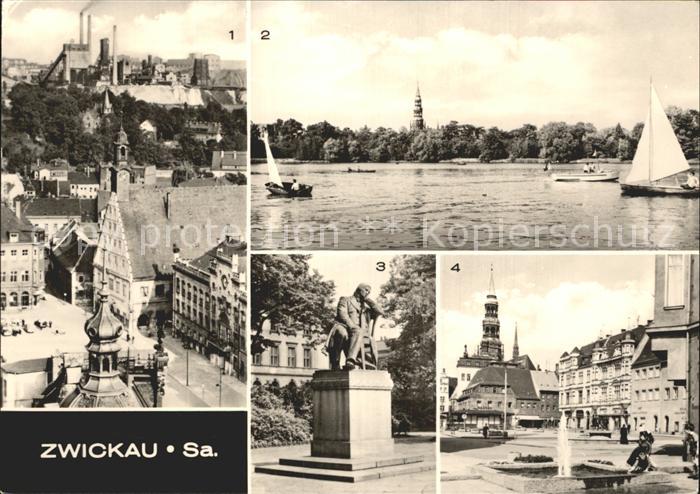 Zwickau Sachsen Blick vom Dom zum Hauptmarkt Schwanenteich Robert Schumann Denkm