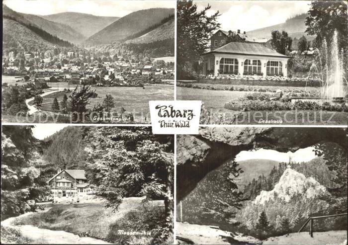 Tabarz Gesamtansicht Lesehalle Springbrunnen Massemuehle Felsen Kreuz