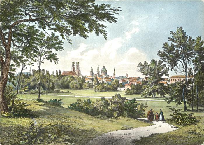 Muenchen Bayern Blick vom Englischen Garten Stadtzentrum Frauenkirche Kuenstlerk
