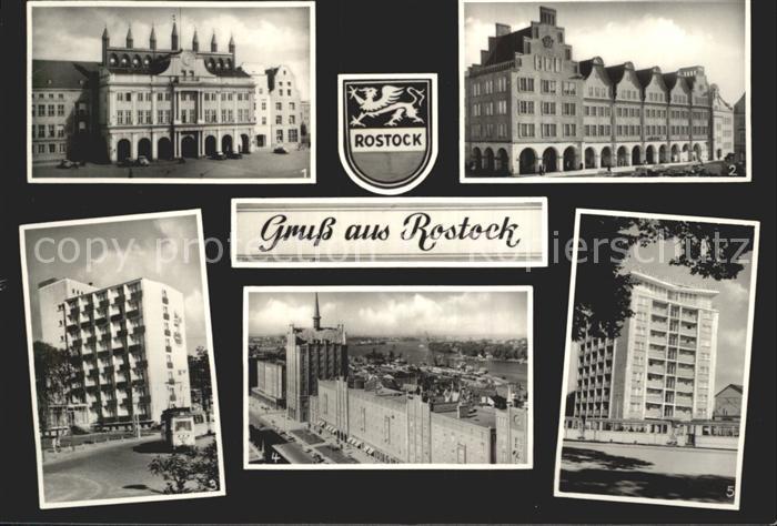 ROSTOCK  CITY Rathaus Hauptpostamt Bahnhofsvorplatz HO Bahnhofshotel Langestrass