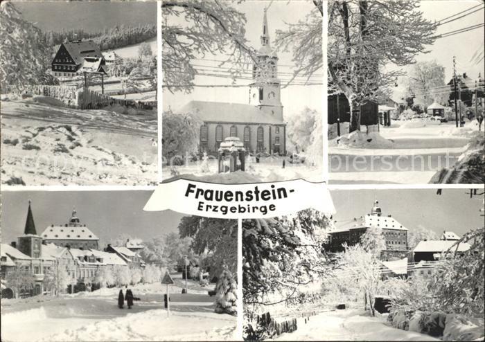 Frauenstein Sachsen Teilansichten Kirche Strassenpartie im Winter