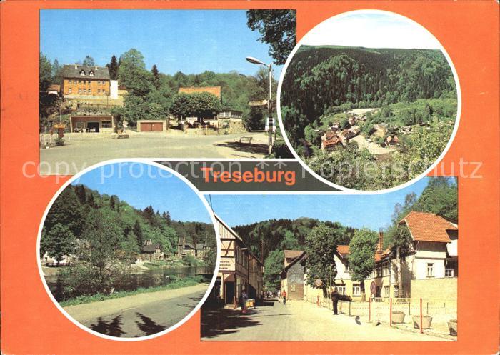 Treseburg Harz HO Restaurant Cafe Burgstieg Blick vom Weissen Hirsch Halde Ortsm