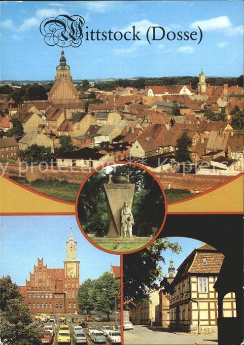 Wittstock Stadtbild mit Kirche OdF Denkmal Ernst Thaelmann Platz Durchblick vom