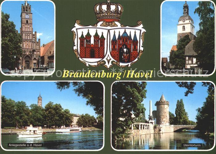Brandenburg Havel Rathaus St Gotthardkirche Steintorturm Anlegestelle Wappen Kro