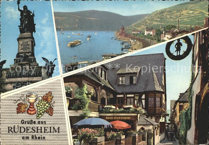 Ruedesheim Rhein Panorama Rheintal Binnenschiffahrt Gasse Hotel Restaurant Linde