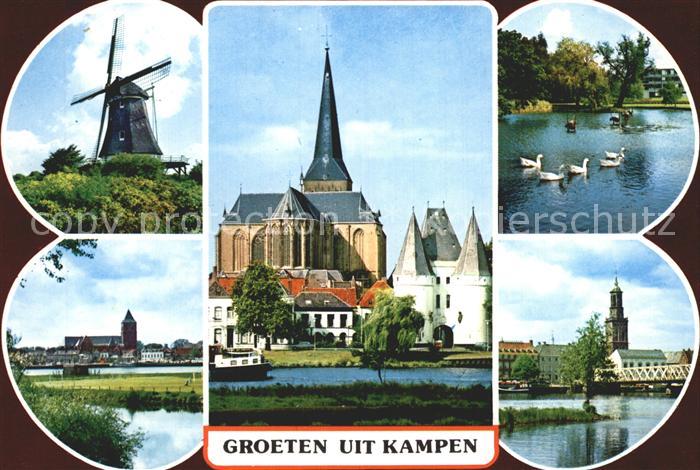 Kampen Niederlande Windmuehle Kirche Koornmarktspoort Schwanenteich