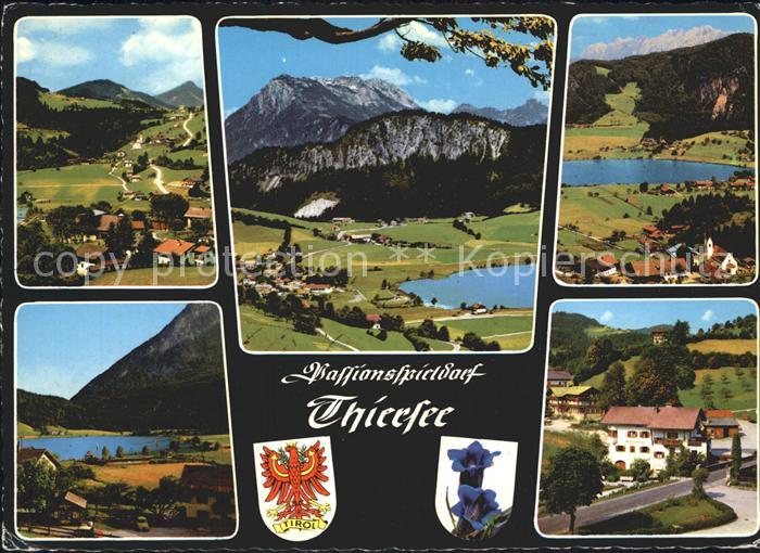Thiersee Gesamtansicht Passionsspieldorf Alpenpanorama Wappen Blauer Enzian See