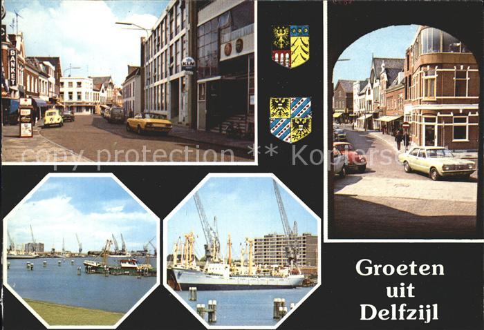 Delfzijl Strassenpartie Hafen Schiffe Wappen