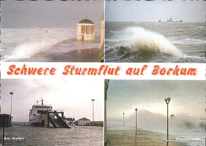 BORKUM Nordseebad Niedersachsen Schwere Sturmflut Hafen Promenade