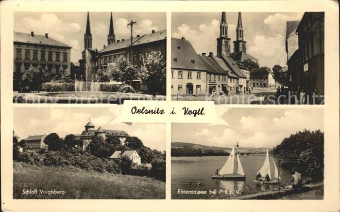 Oelsnitz Vogtland Brunnen Kirche Schloss Voigtsberg Elsterstausee Segelboot