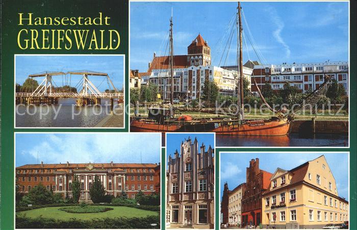 Greifswald Mecklenburg Vorpommern Zugbruecke Wieck Hafen Segelschiff Universitae