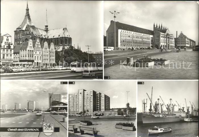 ROSTOCK CITY Marienkirche Rathaus Hochhaeuser ueberseehafen Schiffe