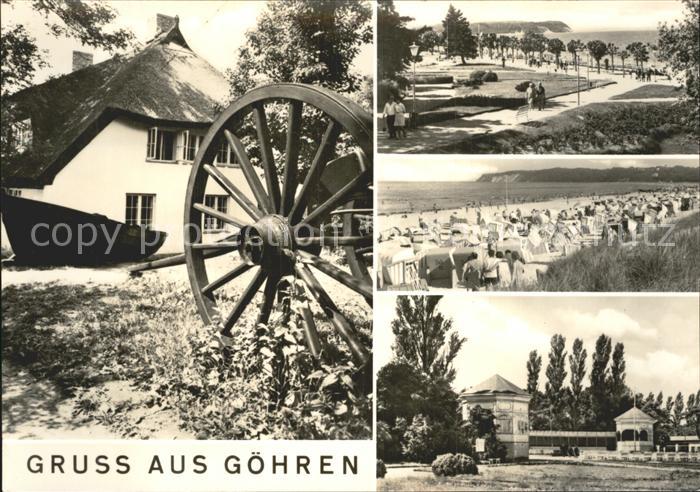 Goehren Ruegen Strand Promenade Park Rohrdachhaus Wagenrad