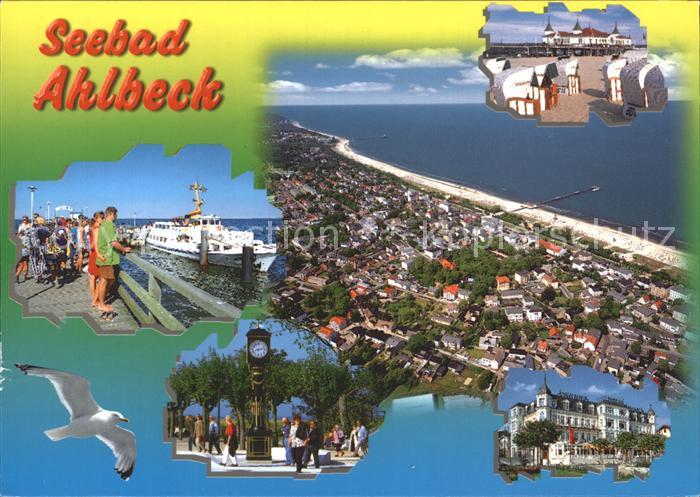 Ahlbeck Ostseebad Bootsanleger Seebruecke Strand Standuhr Hotel Moewe Fliegerauf