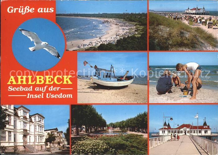 Ahlbeck Ostseebad Moewe Strand Seebruecke Fischkutter Ortspartie Park Promenade