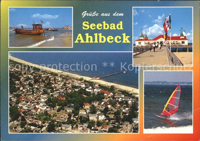 Ahlbeck Ostseebad Fischkutter Seebruecke Restaurant Windsurfen Fliegeraufnahme