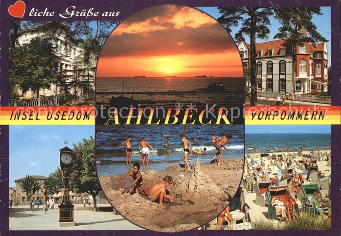 Ahlbeck Ostseebad Hotels Standuhr Promenade Strand Sonnenuntergang