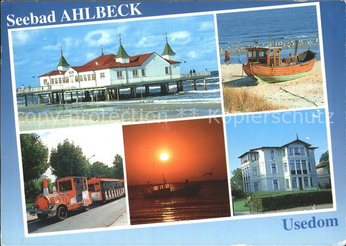 Ahlbeck Ostseebad Seebruecke Fischkutter Touristenbahn Sonnenuntergang Hotel