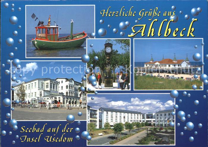 Ahlbeck Ostseebad Fischkutter Standuhr Seebruecke Strand Hotel Restaurant Rehakl