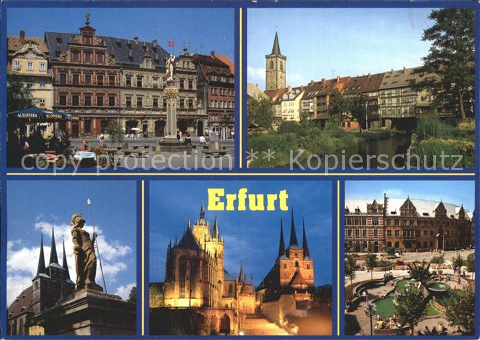 ERFURT  CITY Fischmarkt Kraemerbruecke Minervabrunnen Dom Severikirche Postamt