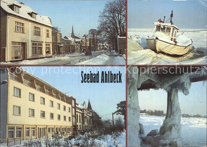 Ahlbeck Ostseebad Lindenstrasse Fischerboot Ferienheime im Winter Eiszapfen