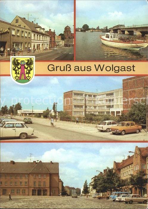 Wolgast Mecklenburg-Vorpommern Strasse der Befreiung Peene Bruecke Boot Schule E