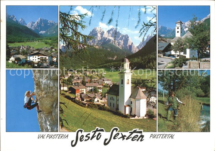 Sexten Sesto Suedtirol Pustertal Moos Kirche Angeln Klettern Dolomiten